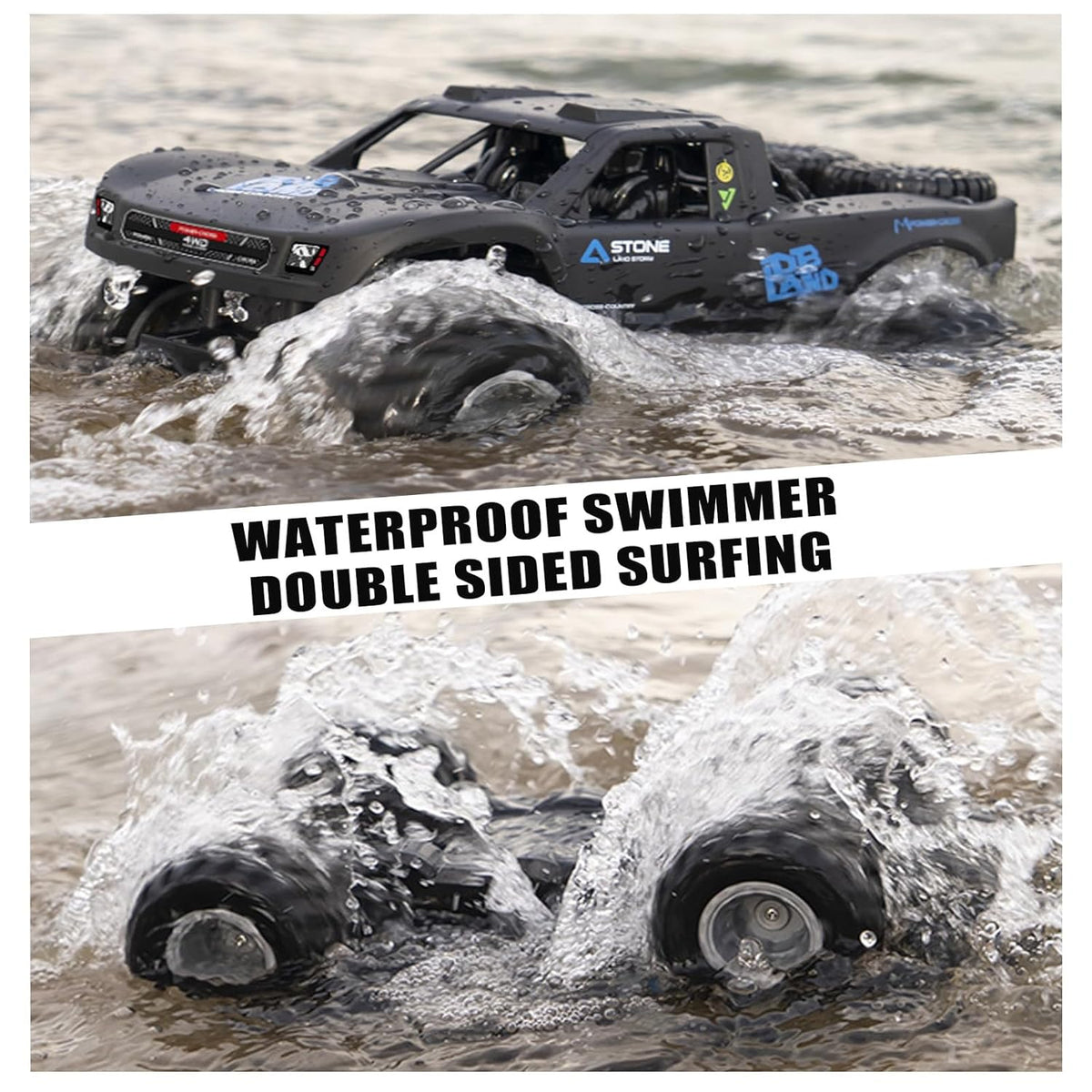 Masina cu telecomanda 2.4Ghz, 4WD, pentru uscat, apa si zapada, scara 1:16, tractiune 4x4