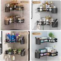 Set 2 rafturi de colt pentru baie sau bucatarie,5 piese, cu suport pentru periuta si pasta de dinti - imagine 4