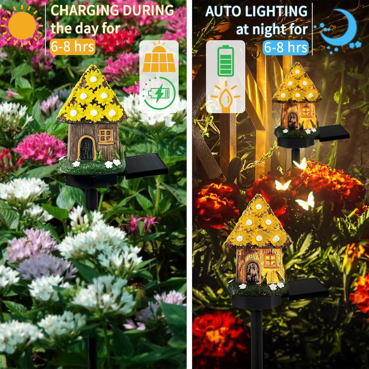 Lampa decorativa de gradina cu încarcare solara, model casuta din povesti