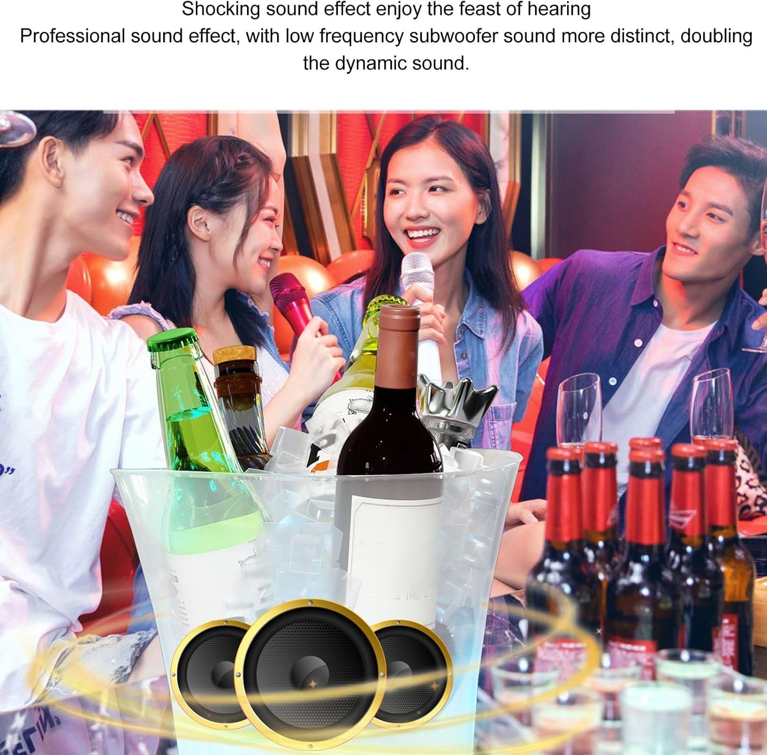 Frapiera gheata 7L cu iluminare LED si boxa wireless reincarcabila