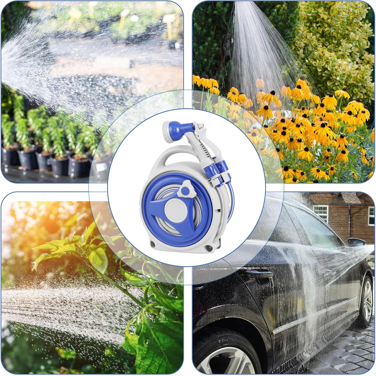 Furtun gradina extensibil cu tambur, pistol cu 8 jeturi, sistem de blocare automată – 15m