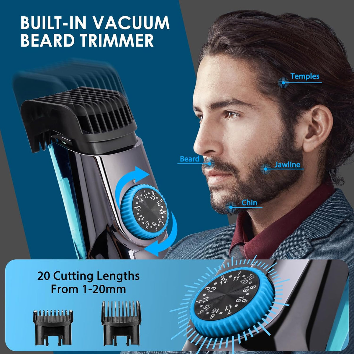 Masina de tuns si aparat de ras  cu sistem vacuum, rezistent la apa IPX6, 20 setări, afisaj LCD, autonomie 90 min