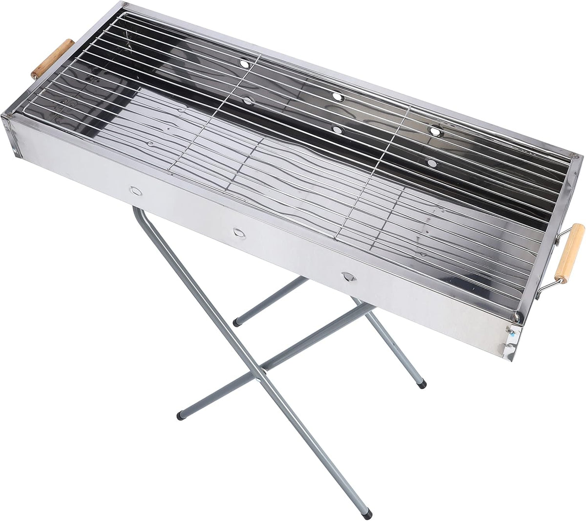 Gratar pliabil portabil  cu maner din lemn, 65x30x67 cm