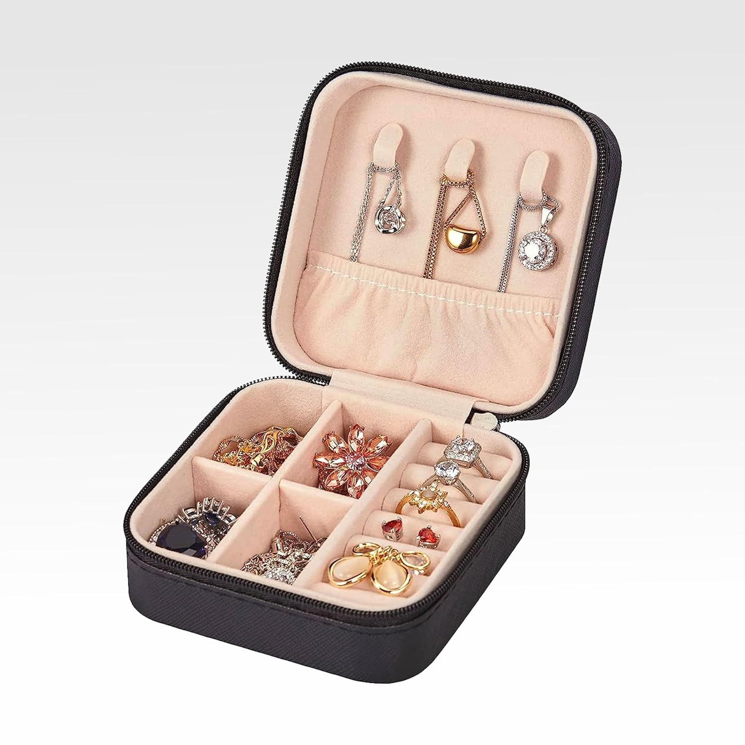 Cutie organizatoare cu fermoar pentru bijuterii 10x10x5cm