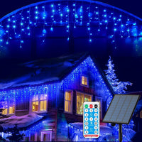 Instalatie Craciun 13 metri turturi, franjuri inegali cu 300 LED-uri, alimentare solara - imagine 4