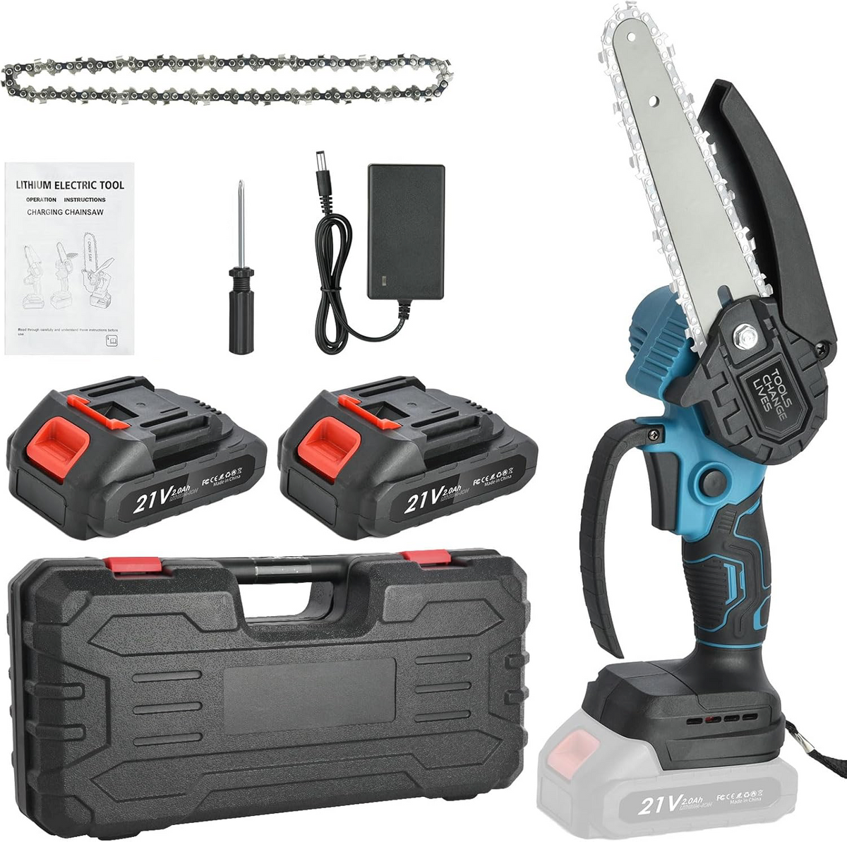 Mini Fierastrau Electric 24V cu Lant 6 inch si 2 Acumulatori 2000 mAh