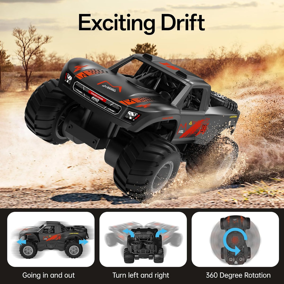 Masina cu telecomanda 2.4Ghz, 4WD, pentru uscat, apa si zapada, scara 1:16, tractiune 4x4