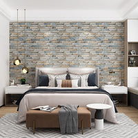 Tapet 3D caramida crem cu bleu auto-adeziv pentru interior, 70 x 77 cm - imagine 3