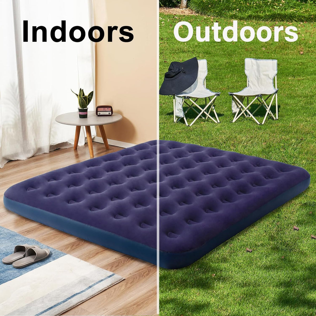 Saltea gonflabila pentru camping, plaja, 1-2 persoane, PVC si catifea