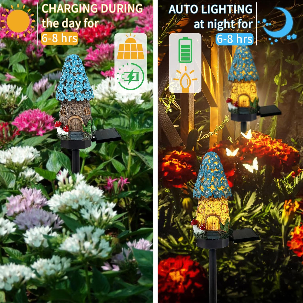 Lampa decorativa de gradina cu încarcare solara, model casuta din povesti