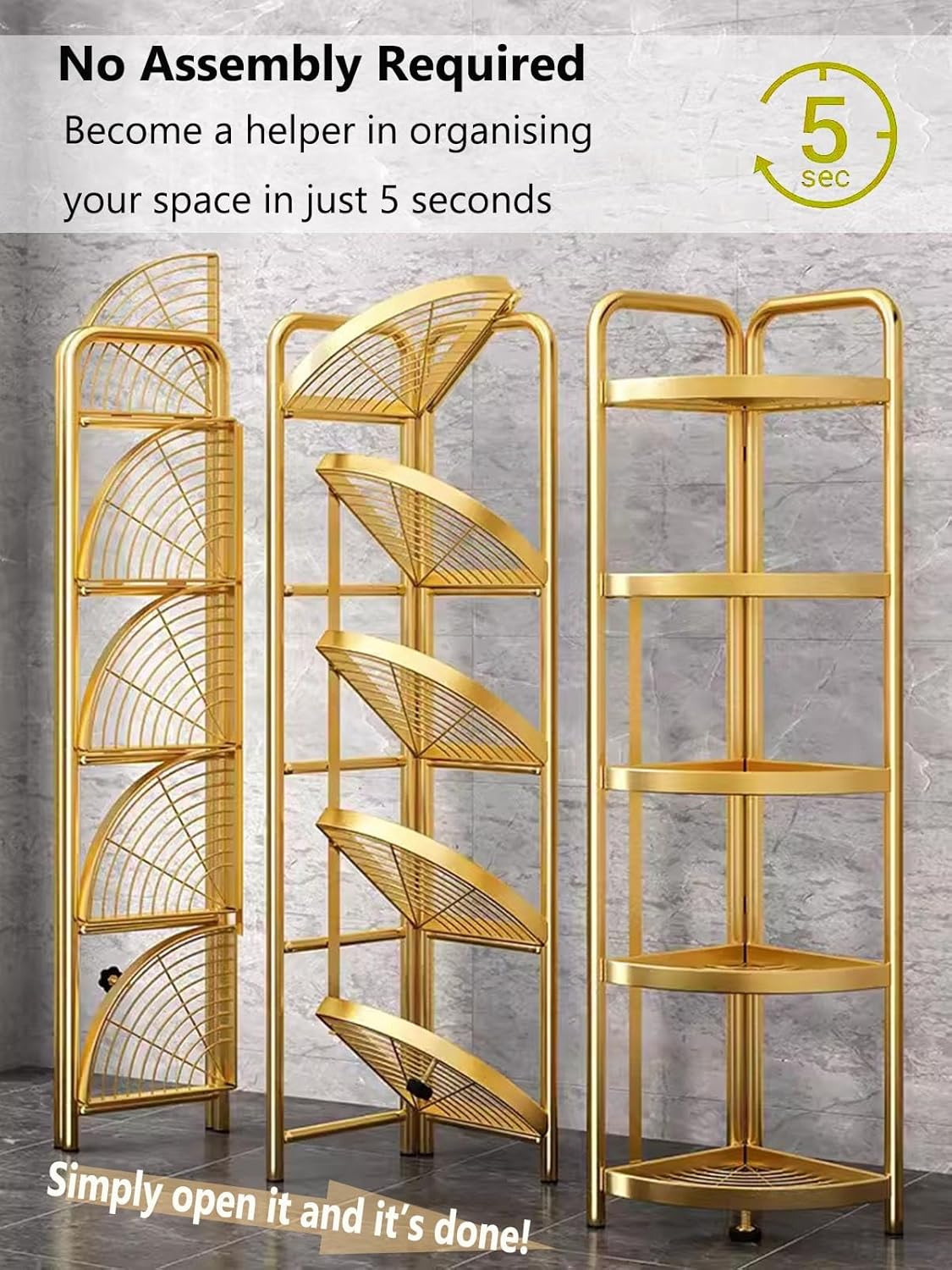 Etajera metalica pliabila pentru colt, 5 niveluri, 157x51x51cm