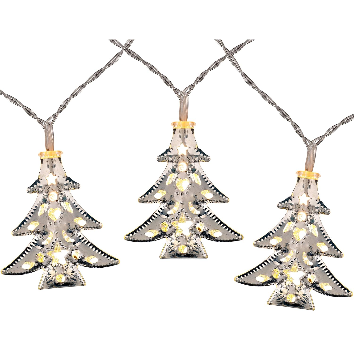 Instalatie LED pentru Craciun cu 10 figurine aurii/argintii, 2m, culoare alb cald