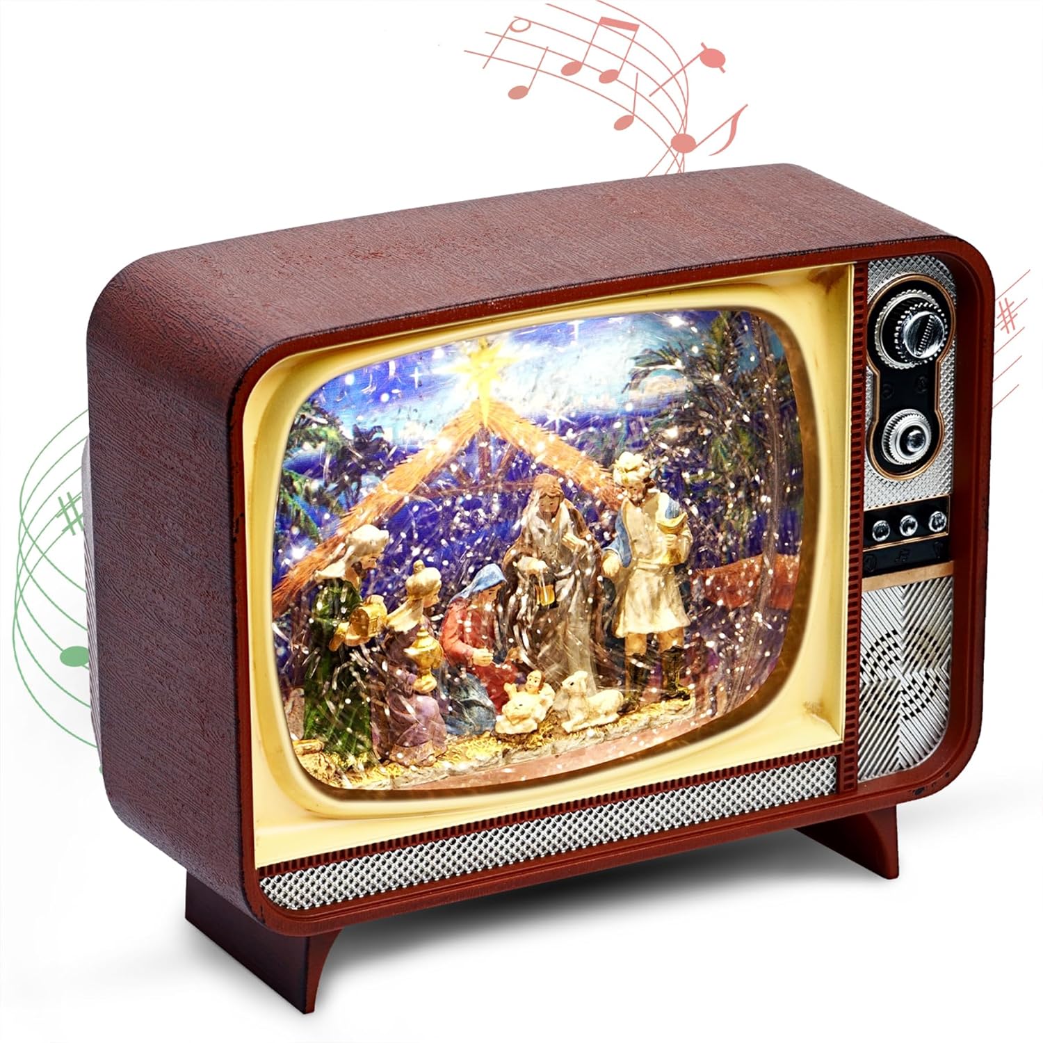 Decoratiune muzicala retro in stil TV cu scena de Craciun 20,83 x 11,94 x 17,27 cm