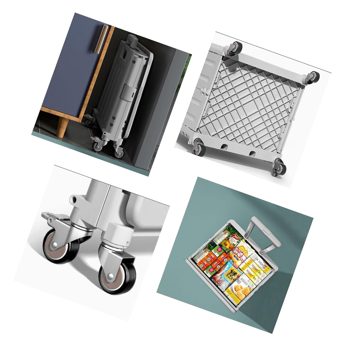 Carucior de cumparaturi pliabil 30L cu maner telescopic și roti, 39x35x48cm, Alb