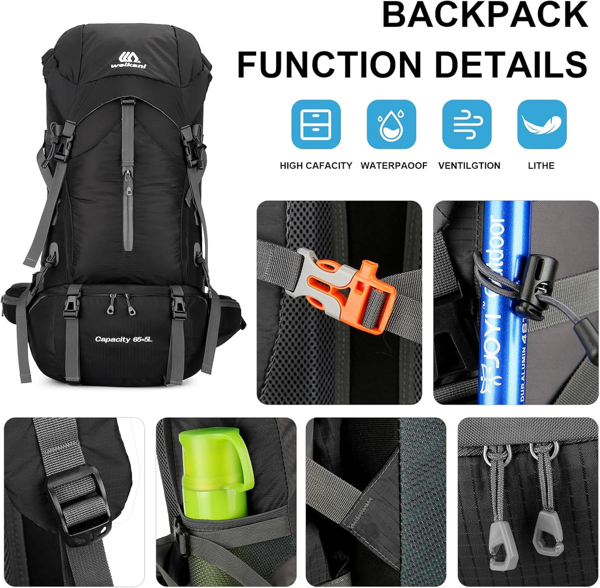 Rucsac drumetie 70L cu husa ploaie si sistem prindere echipament 70x32x23 cm