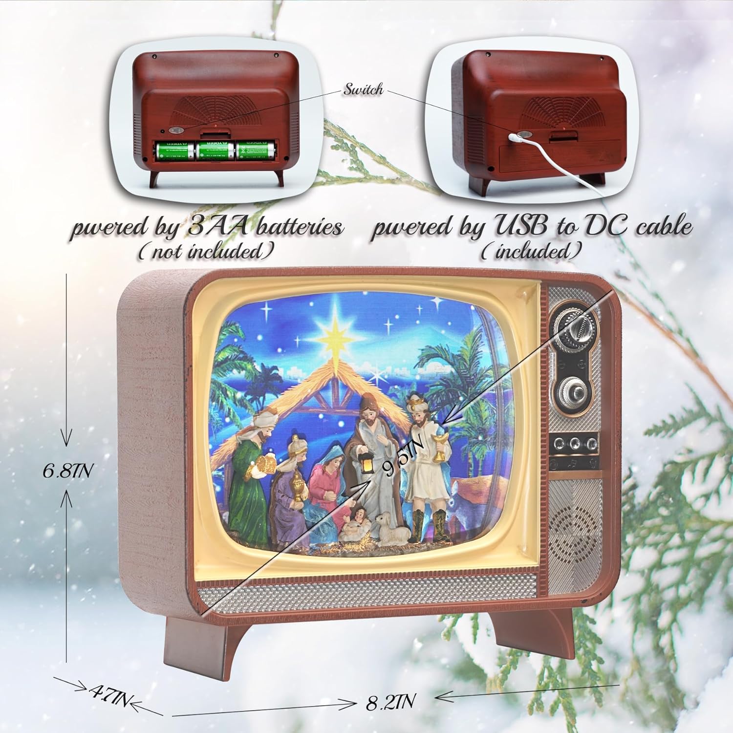 Decoratiune muzicala retro in stil TV cu scena de Craciun 20,83 x 11,94 x 17,27 cm