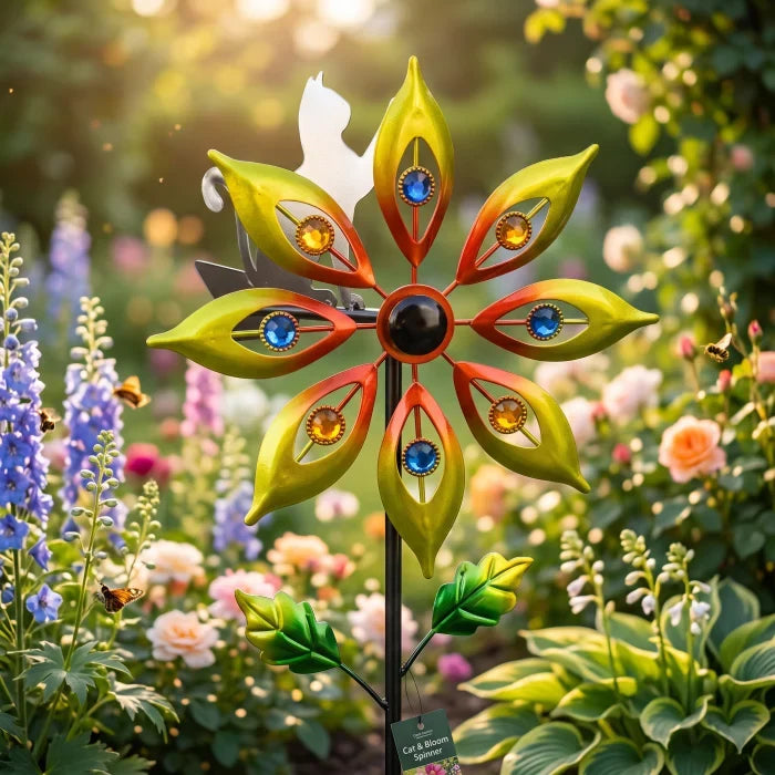 Set 2 Moristi de Vant Decorative pentru Gradina cu Pisicuta, Metalice, 119 cm, Ornament Curte - imagine principala