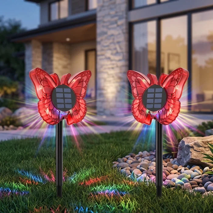 Set 2 Lampi Solare LED Fluture RGB 37cm Montaj Perete Sol IP65 5W 4 Culori - detaliu produs