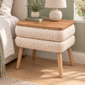 NOYA Noptiera Tapitata Crem 50x45x45cm Design Scandinav Picioare Conice, colectie Teddy