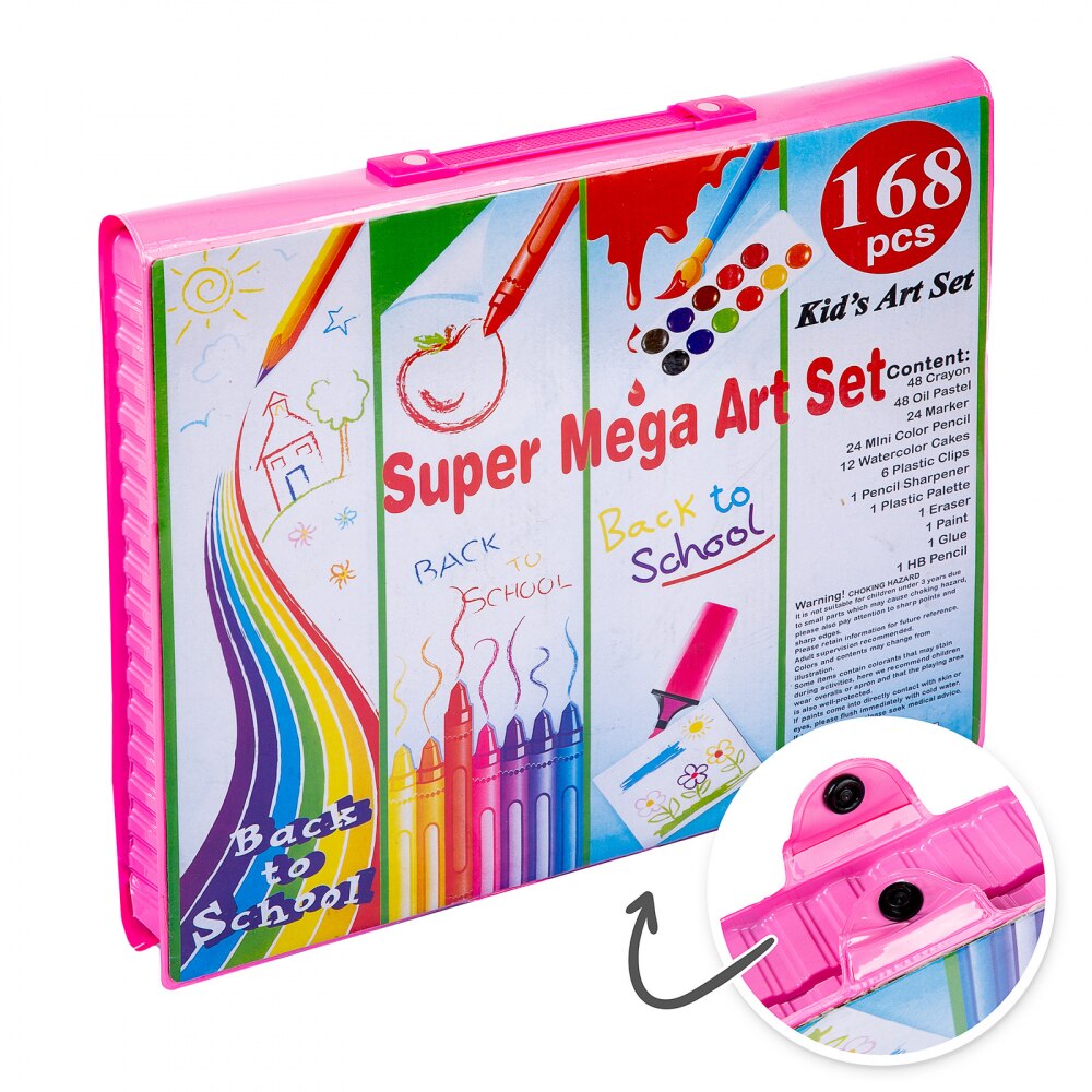 Set Pictura si Desen pentru Copii 168 Piese 24 Creioane Colorate 48 Cerate Pasteluri Acuarele Albastru - detaliu produs