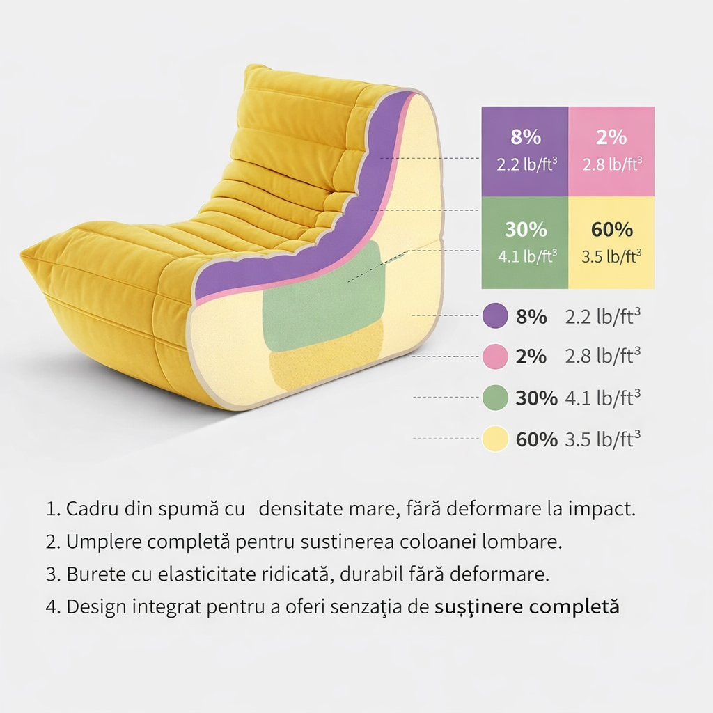 Fotoliu Puf Beanbag, Scaun Relaxare Modern, 87 x 100 x70