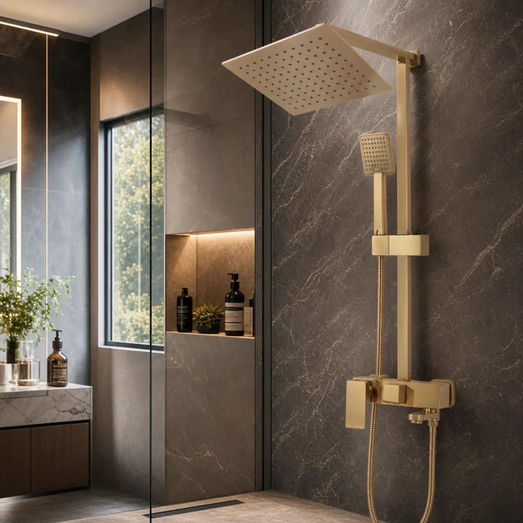 RESIGILAT — Coloana Dus cu Baterie Monocomanda Auriu 104cm Design Modern · Foarte bun #001