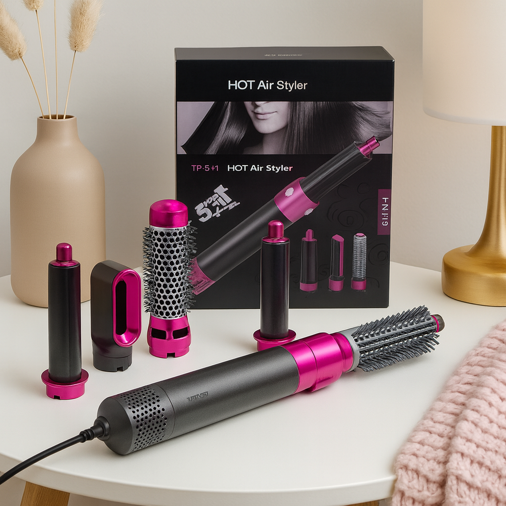 Set perie de par 5 in 1, 1000W, cu capete detasabile, design portabil, 32x15x5cm