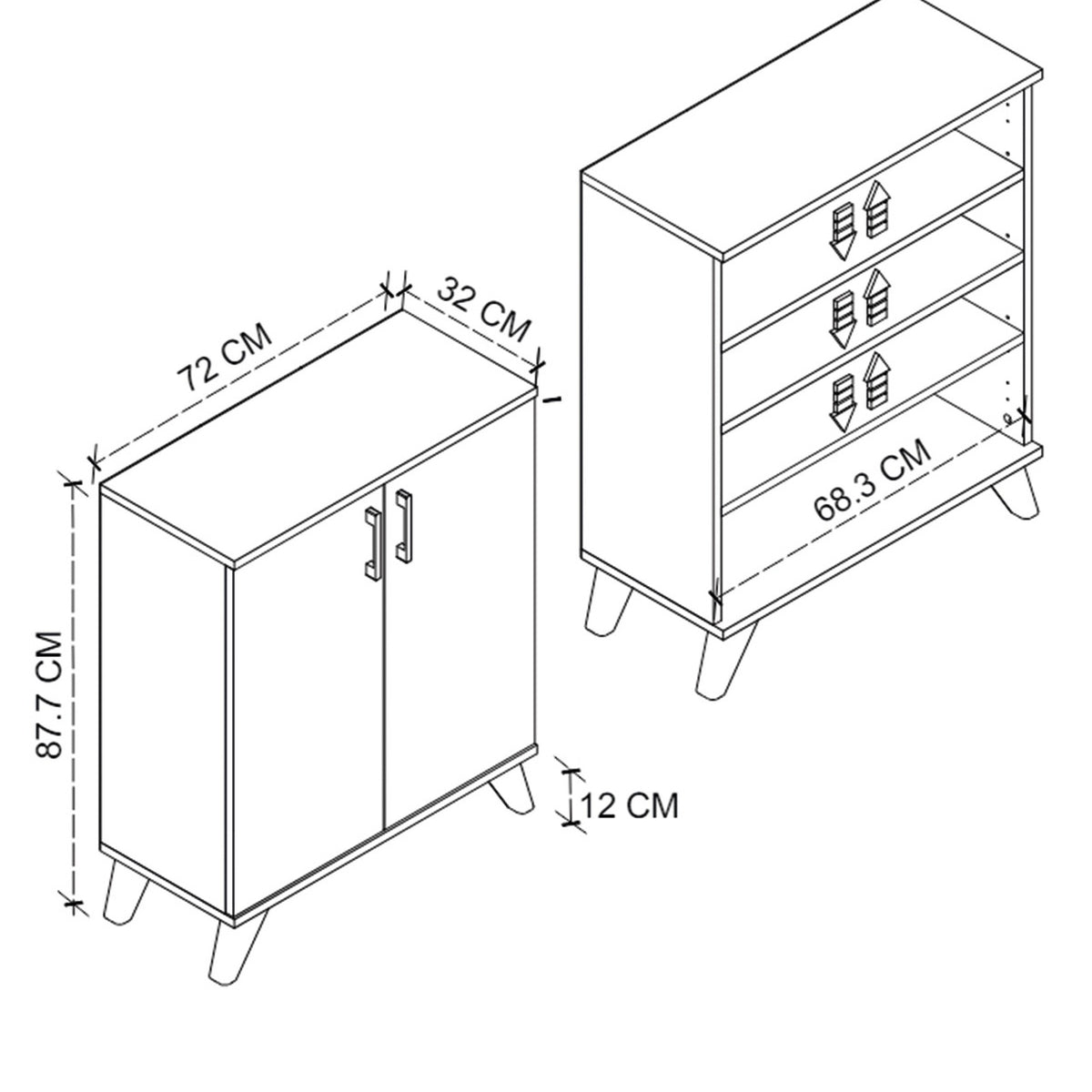 Dulap de depozitare multifunctional cu 2 uși și 4 rafturi, 72x32,5x88 cm