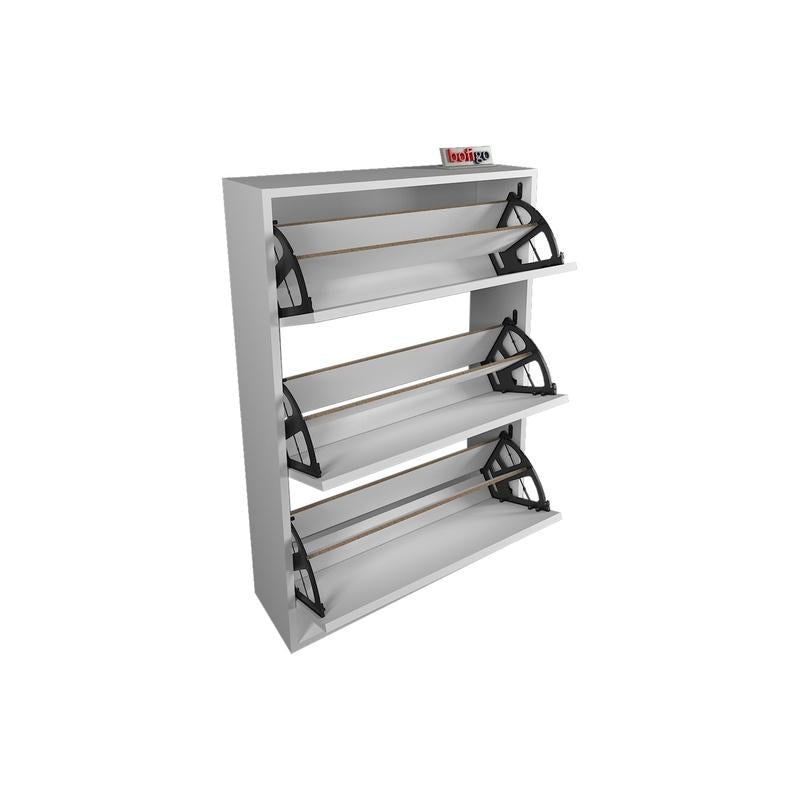 Pantofar cu usa rabatabila si rafturi glisante, 3 compartimente, PAL melaminat de 18 mm, 110  x 73,5  x 22 cm