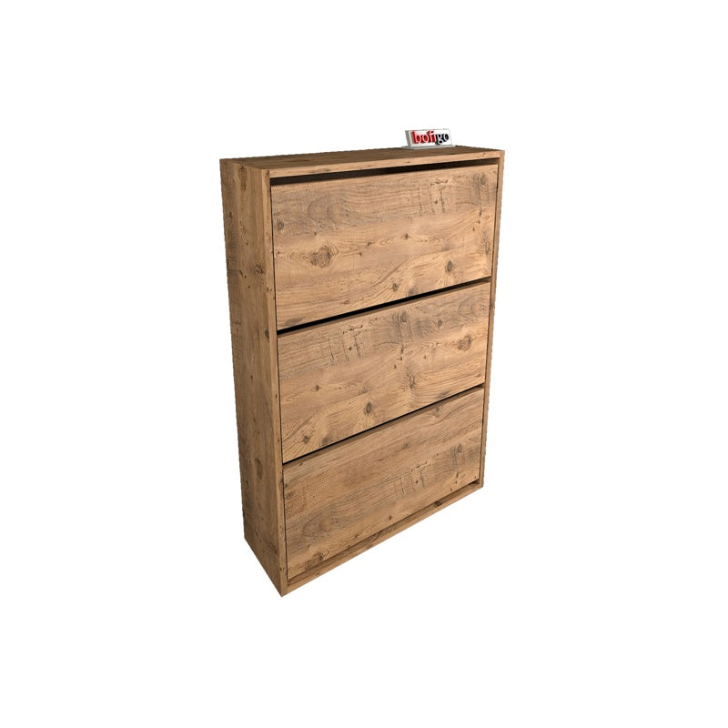Pantofar cu usa rabatabila si rafturi glisante, 3 compartimente, PAL melaminat de 18 mm, 110  x 73,5  x 22 cm