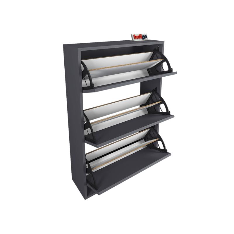 Pantofar cu usa rabatabila si rafturi glisante, 3 compartimente, PAL melaminat de 18 mm, 110  x 73,5  x 22 cm