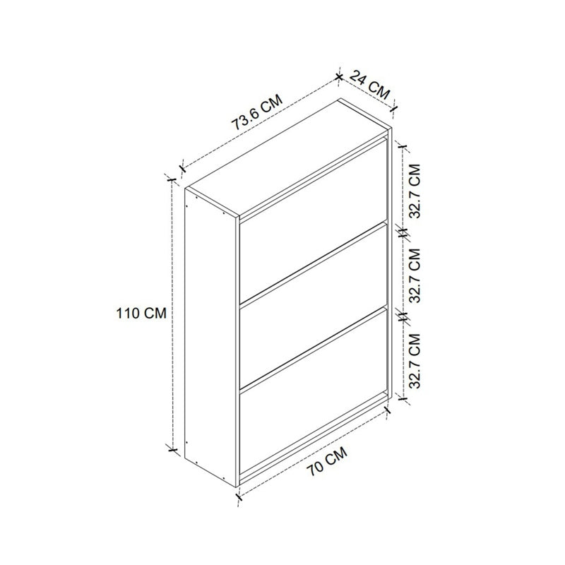 Pantofar cu usa rabatabila si rafturi glisante, 3 compartimente, PAL melaminat de 18 mm, 110  x 73,5  x 22 cm