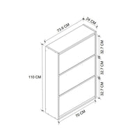Pantofar cu usa rabatabila si rafturi glisante, 3 compartimente, PAL melaminat de 18 mm, 110  x 73,6  x 24 cm