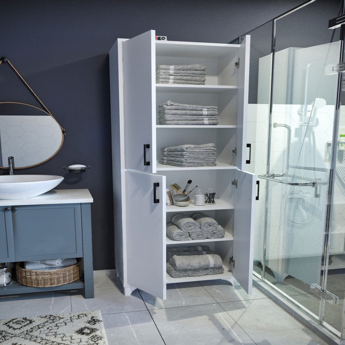 Dulap multifuncțional cu 4 uși și 6 compartimente, 62x36x186 cm, alb