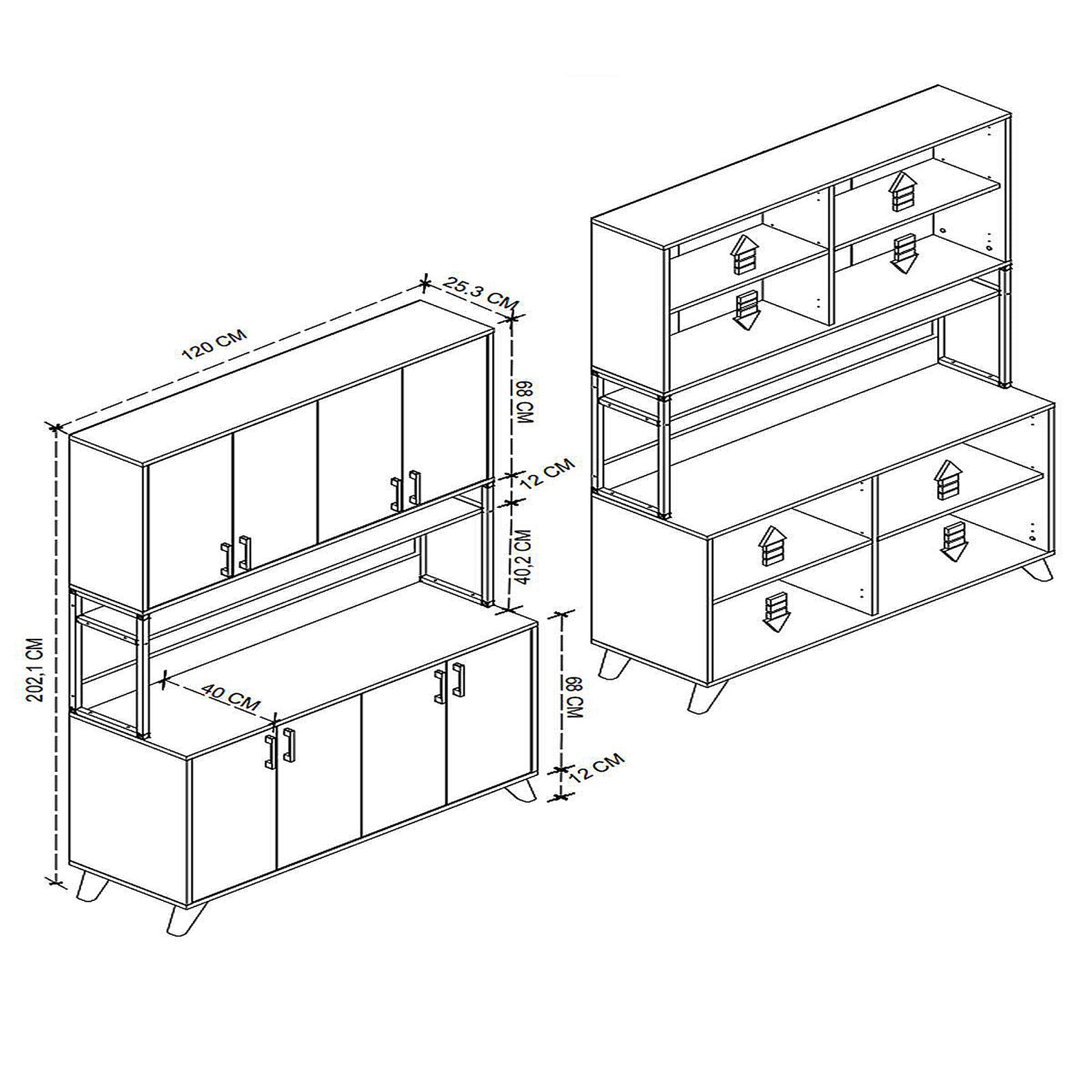 Dulap multifuncțional cu 8 uși, 120x40x202 cm, alb, cu structură metalică rezistentă