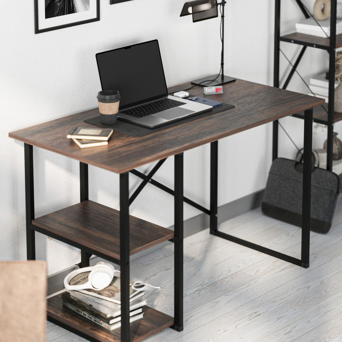 Birou modern cu rafturi laterale – PAL 18 mm, stil elegant, 120x60x75 cm