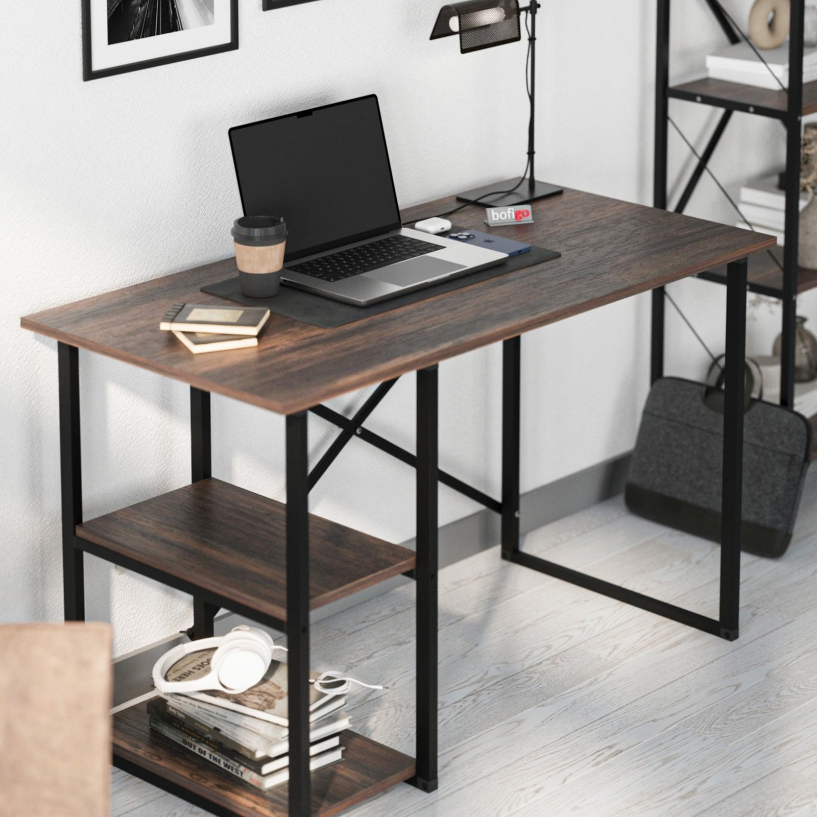 Birou modern cu rafturi laterale – PAL 18 mm, stil elegant, 120x60x75 cm