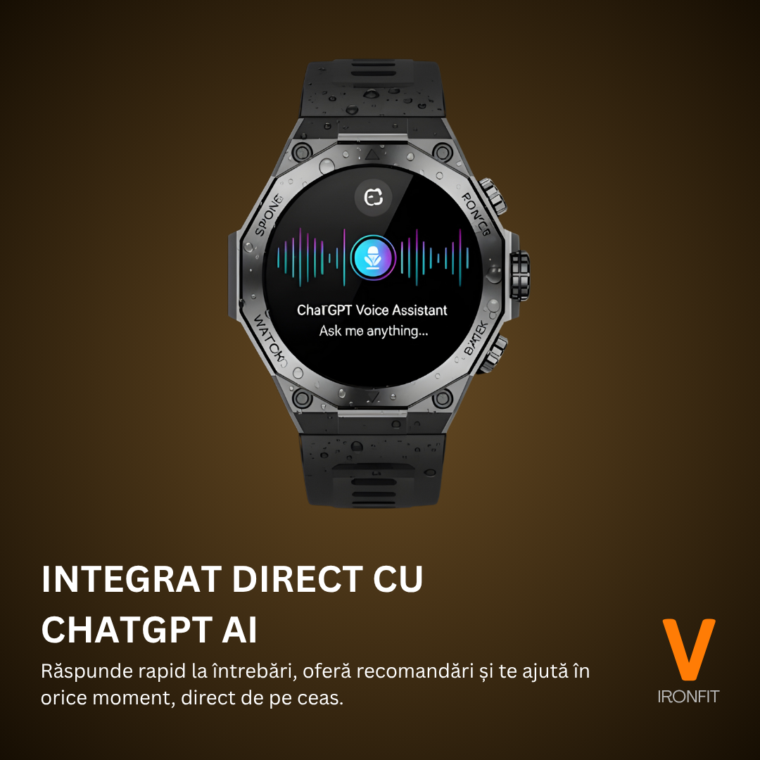 Ceas Smartwatch Barbati IRONFIT, Ecran AMOLED 1.43", Fitness, Sport, Apel Bluetooth, Notificari Limba Romana, Microfon HD, Rezistent Apa 5ATM, 2 Curele Incluse, Negru