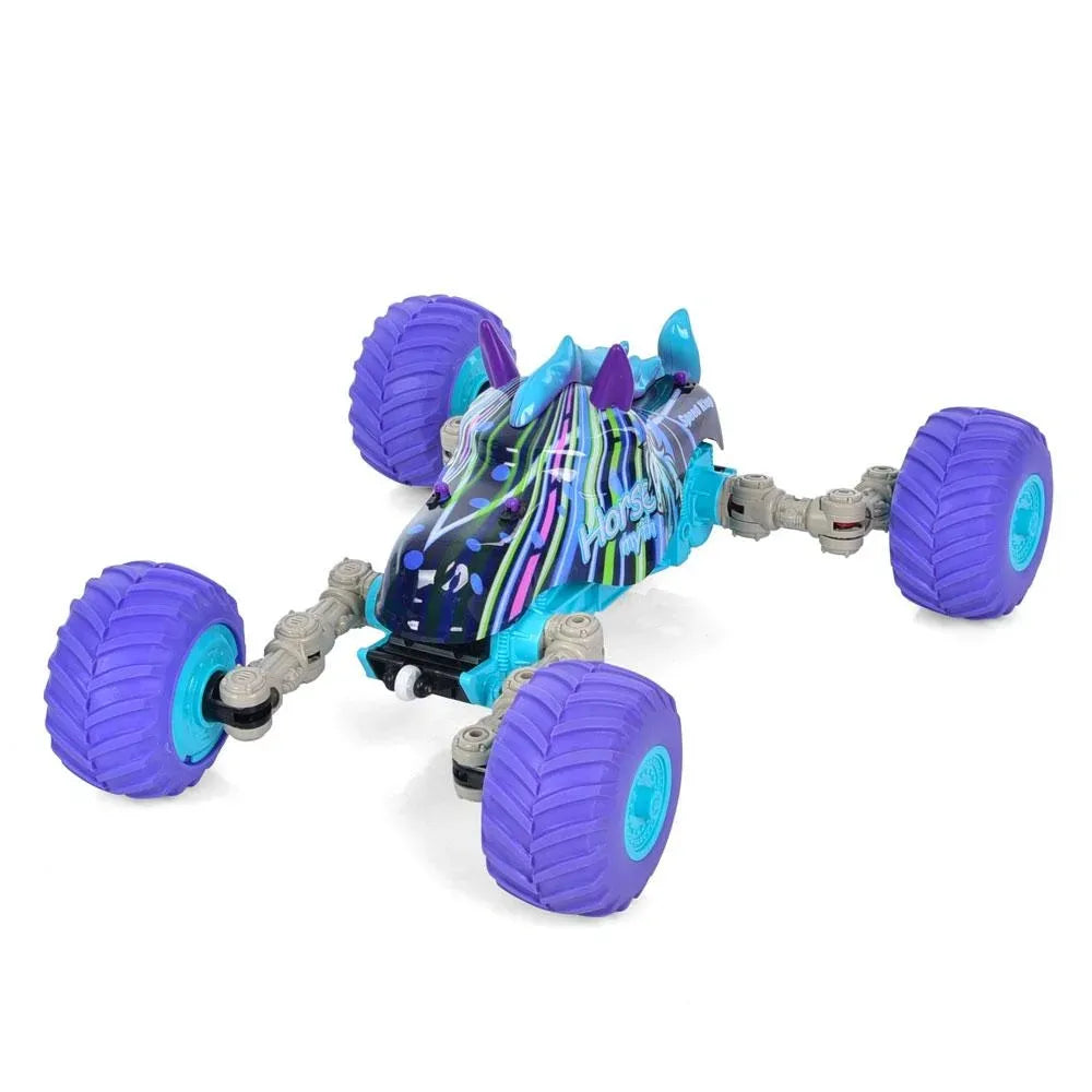 Masinuta pentru copii cu telecomanda, model Unicorn, transformabil, cu lumini LED