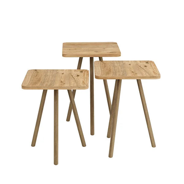 Set 3 masute decorative cu picioare din lemn 34x34 cm, 3 inaltimi (41 / 45 / 49 cm)