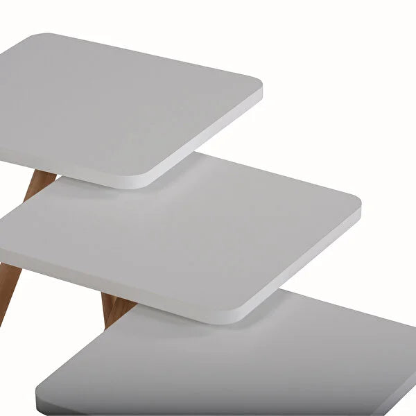 Set 3 masute decorative cu picioare din lemn 34x34 cm, 3 inaltimi (41 / 45 / 49 cm)