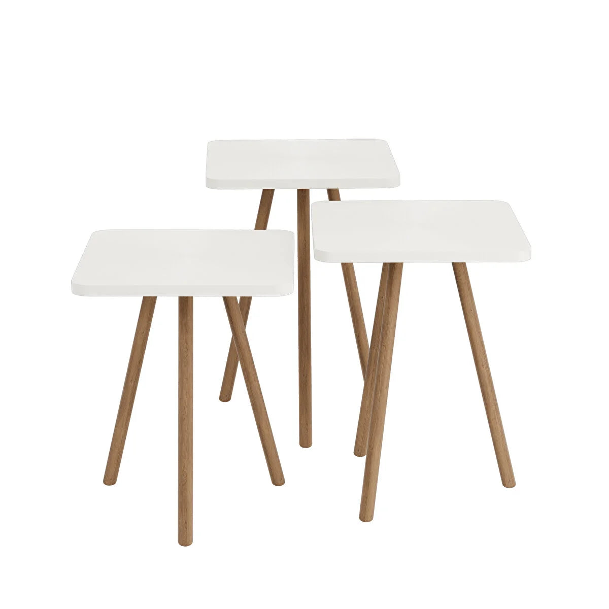 Set 3 masute decorative cu picioare din lemn 34x34 cm, 3 inaltimi (41 / 45 / 49 cm)