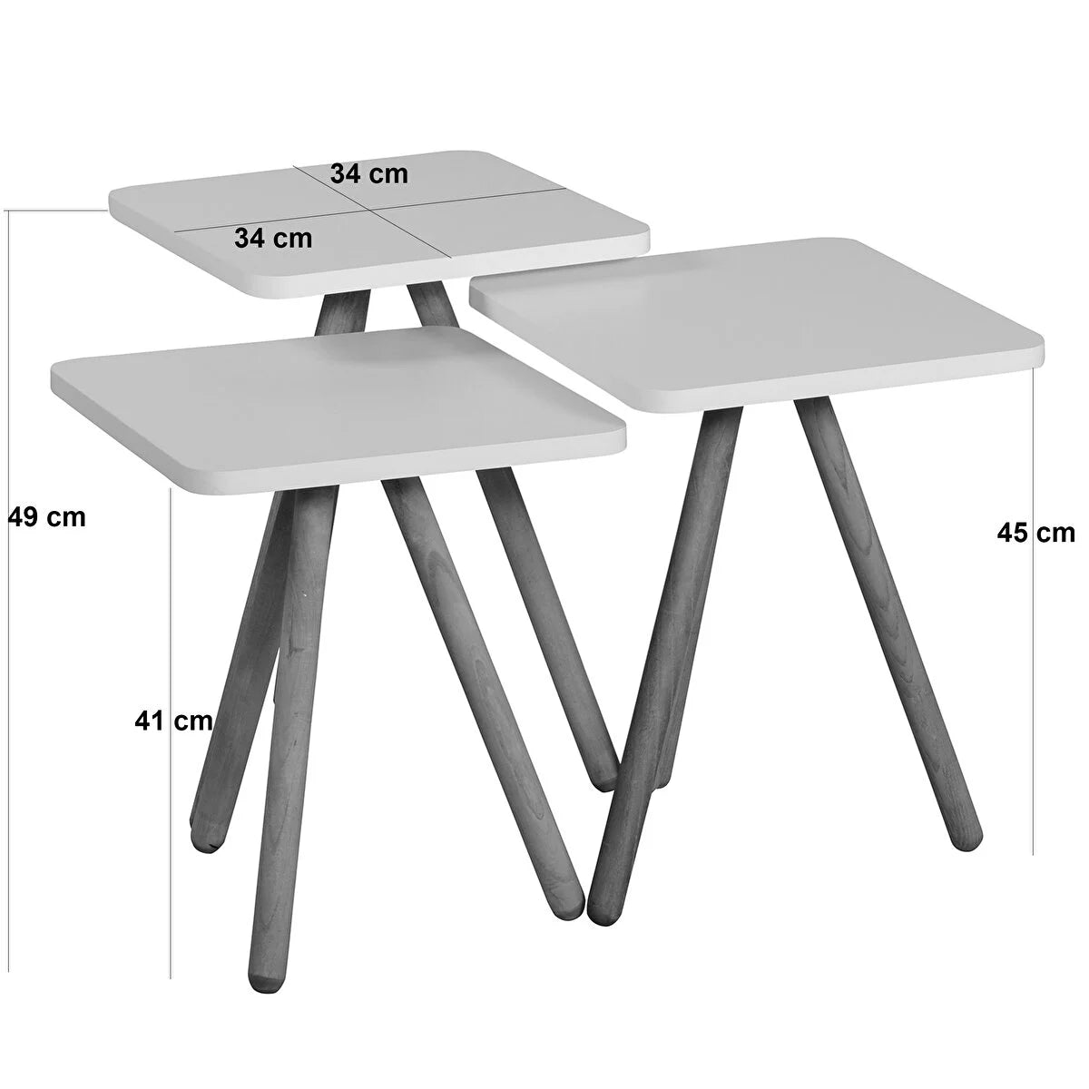 Set 3 masute decorative cu picioare din lemn 34x34 cm, 3 inaltimi (41 / 45 / 49 cm)