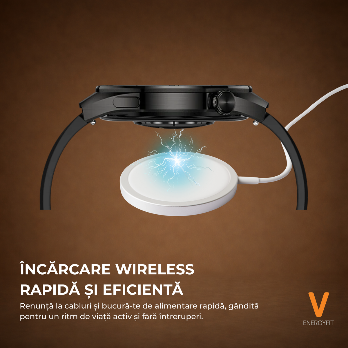 Ceas Smartwatch ENERGYFIT, Ecran AMOLED 1.43", Apel Bluetooth, ChatGPT AI, Notificari Romana, Fitness, Sport, Rezistent Apa 5ATM, Incarcare Wireless, 2 Curele, Negru