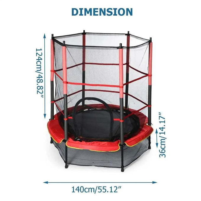 Trambulina cu plasa de protectie, metal + textil, 124x140 cm, 3 ani+