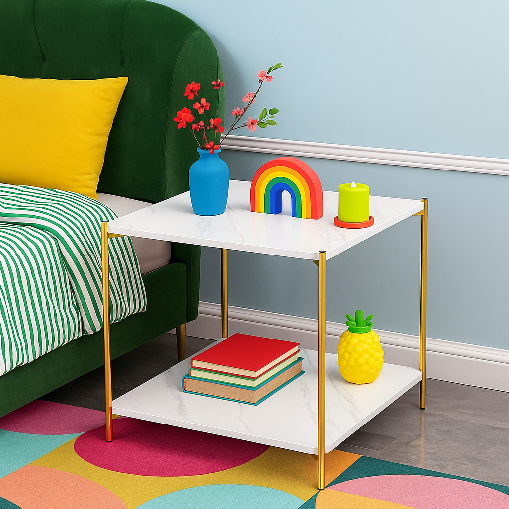 Masuta patrata cu 2 niveluri pentru depozitare, design modern si compact, 40 x 40 x 42 cm