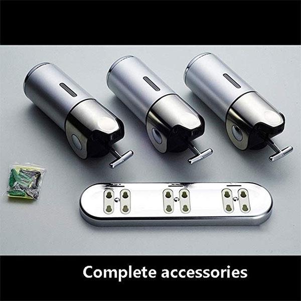 Set dispenser gel de dus, sampon, sapun lichid, balsam sau conditioner pentru baie, bucatarie, hotel, 3 X 500 ml, argintiu