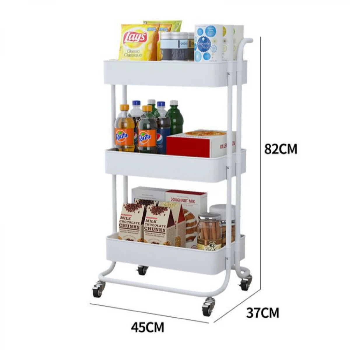 Raft portabil cu 3 nivele – cu cosuri metalice si roti rotative 360°