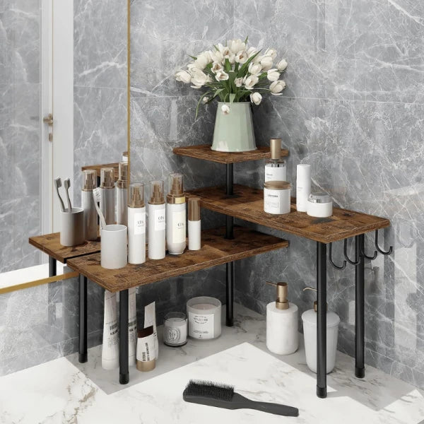 Etajera cu 3 polite din MDF, 5 picioare din metal, rotativ 180°, 66 x 17.5 x 38 cm