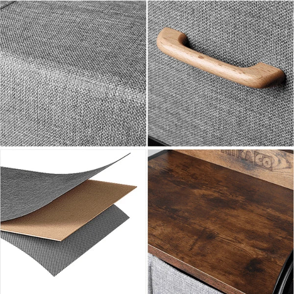 Noptiera cu 5 Sertare Material Textil Blat Lemn Cadru Metalic 102.5x30x43cm Gri - detaliu produs